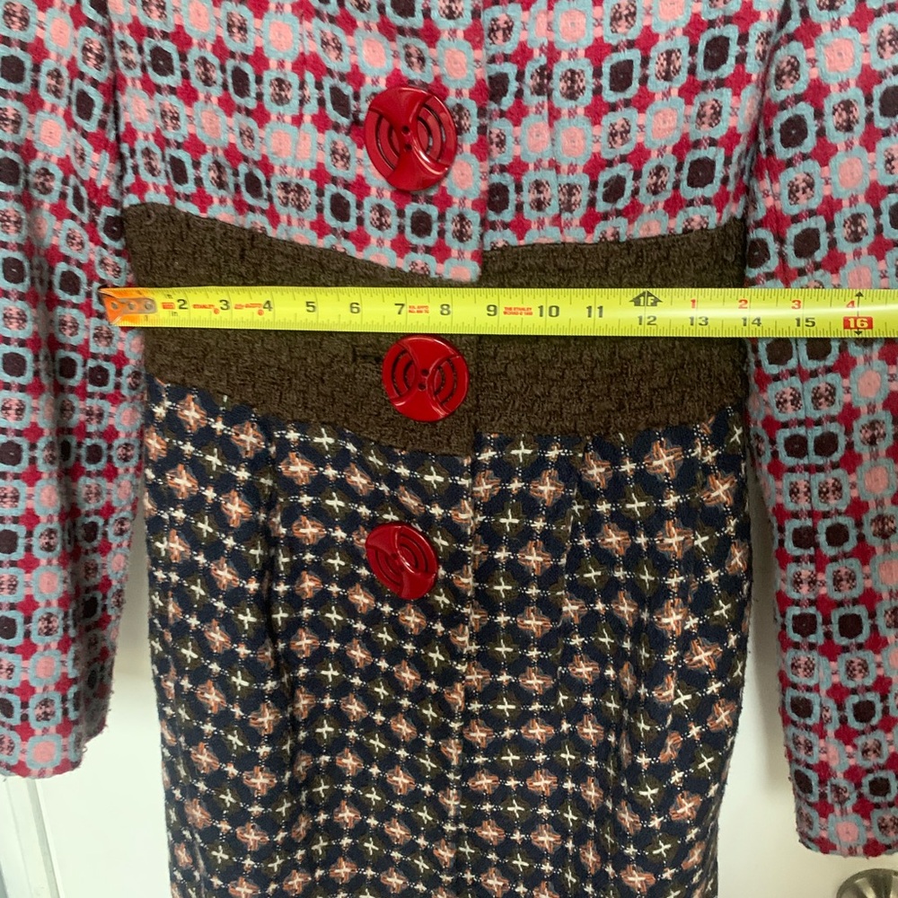 An Ren Red Collar Mixed-Pattern Pea Coat - Picture 13 of 16